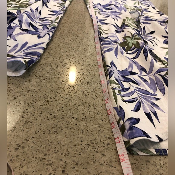 Land ‘n sea Linen Blend Pants Wide Leg Front Slit Leaf All Over Print Size S - Picture 11 of 16